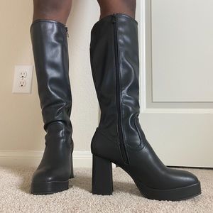 Top MODA BLACK LEATHER PLATFORM BOOTS SIZE 8 WOMENS